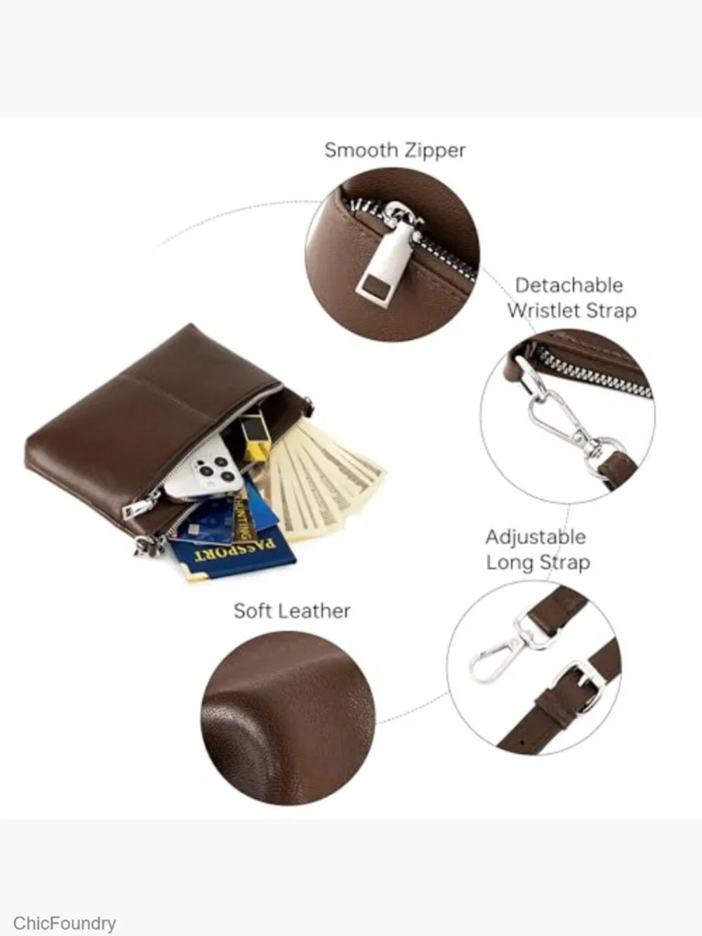 Vegan Leather RFID Wristlet Crossbody Wallet with Detachable Straps